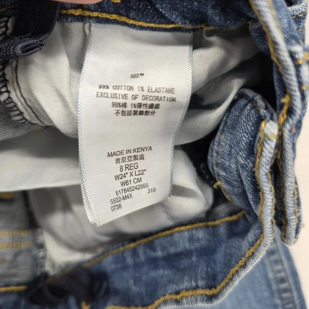 Levis 502 Boys Size 8 Regular Taper Jeans Blue Premium Denim 24x22 Casual